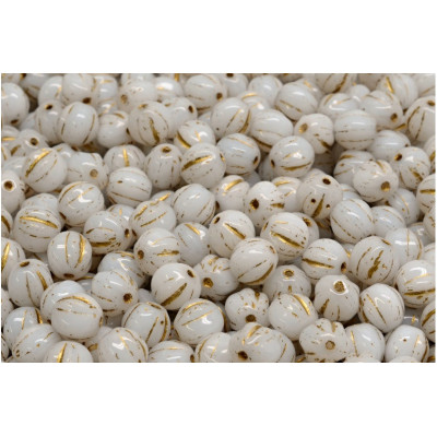 Melon Beads 6x6mm Opaque White Gold 02010-54302 | Czech Glass