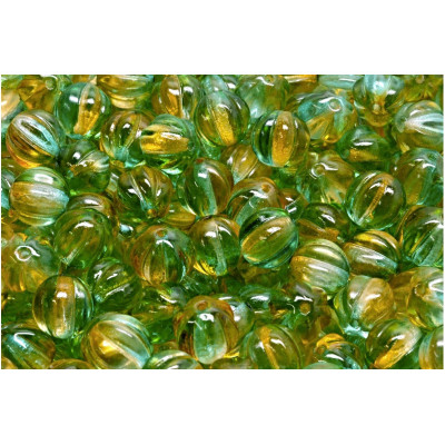 Czech Glass Melon Beads 8x8mm Green Gold 00030-48024 | Rutkovsky