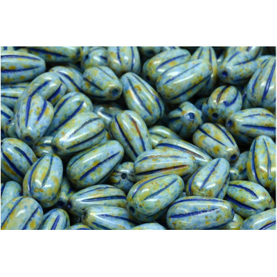 Czech Drop Melon Beads 13x8mm Turquoise Picasso 65325 | Rutkovsky