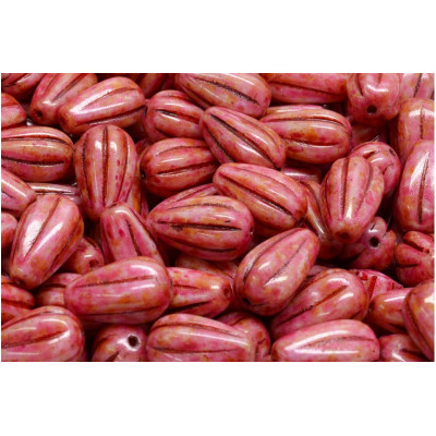 Pink Picasso Drop Melon Beads 13x8mm Rutkovsky 65327-54314