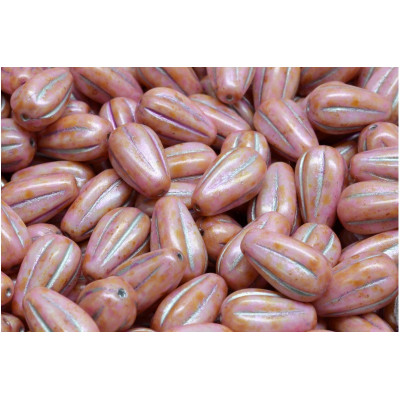 Drop Melon Beads 13x8mm Mauve Picasso 65323 | Rutkovsky Czech Glass