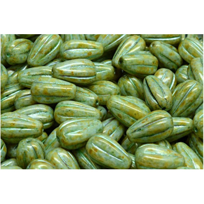 Drop Melon Beads Teal Brown 13x8mm 65326-54322 | Rutkovsky Glass