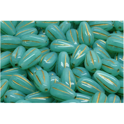 Turquoise Gold Drop Melon Beads 13x8mm 61100-54302 | Czech Glass