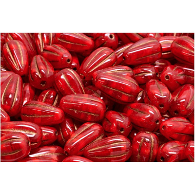 Drop Melon Beads 13x8mm Red Gold 91250-54317 | Rutkovsky Glass