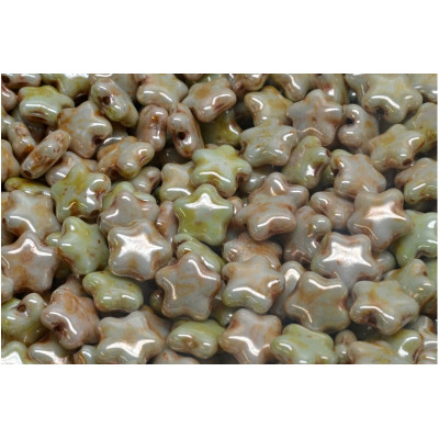 Flat Star Beads 8x8mm Picasso Green Beige 02010-65455 | Rutkovsky