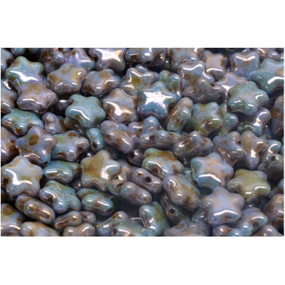 Flat Star Beads 8x8mm Light Blue Picasso 65431 | Rutkovsky Glass