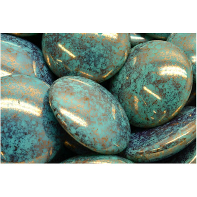 Czech Glass Cabochon Beads Turquoise Gold 25mm 58430-15496 | Rutkovsky