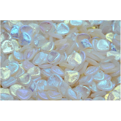 Rose Petal Beads 8x7mm White Iridescent 28703 | Rutkovsky Glass