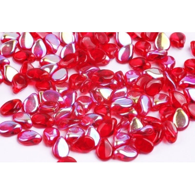 Preciosa Pip Glass Petal Beads Ruby AB 5x7mm 90080 | Czech Beads