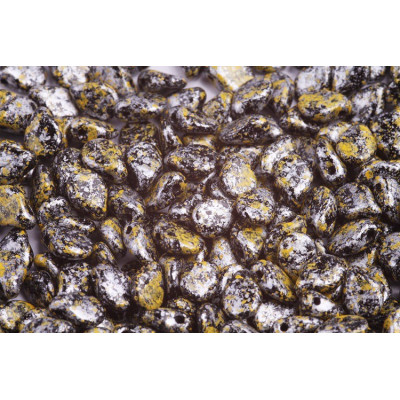 Preciosa Pip Glass Beads 5x7mm Black Granite Yellow 23980 | Czech