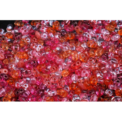 Preciosa Twin Beads 2.5x5mm Pink Orange Mix 160 | Czech Glass