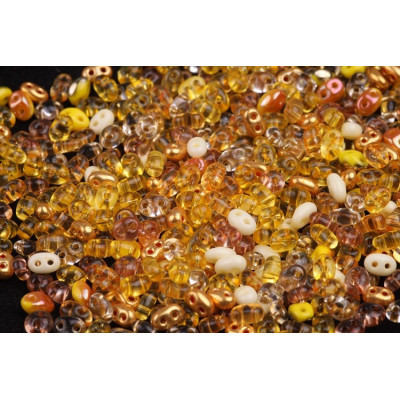 Preciosa Twin Beads 2.5x5mm Yellow Amber Mix 164 | Czech Glass