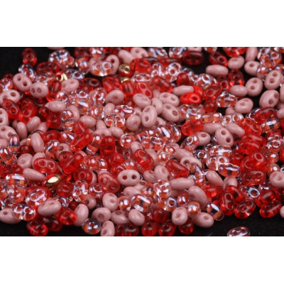 Preciosa Twin Two-Hole Beads No. 165 Red Pink Mix 10g
