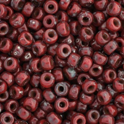 Matubo Round 8/0 Czech Seed Beads Coral Red Picasso 93200