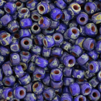 Matubo™ Round 8/0 Czech Beads Opaque Blue Travertin 33050/86805