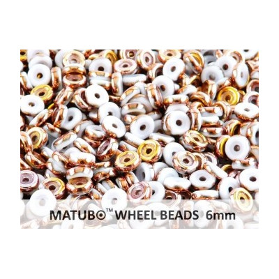 Matubo Wheel 6mm Chalk Capri Gold 03000/27101 | Czech Glass Beads