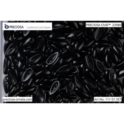 Preciosa Chilli Beads 4x11mm Opaque Jet Black 23980 | Czech Glass