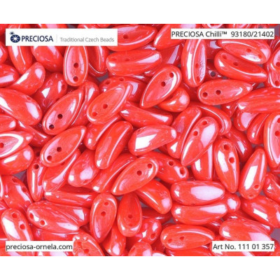 Preciosa Chilli Beads 4x11mm Red Opaque Iris 93180/21402 | Glass Beads