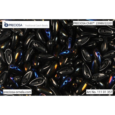Preciosa Chilli Beads 4x11mm Black Azuro 23980/22201 | Czech Glass