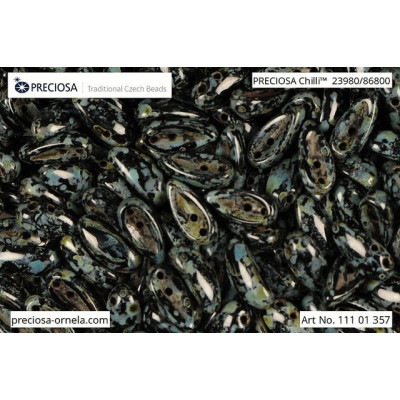 Preciosa Chilli 2-Hole Beads Jet Travertine Dark 86805 | 20 pcs