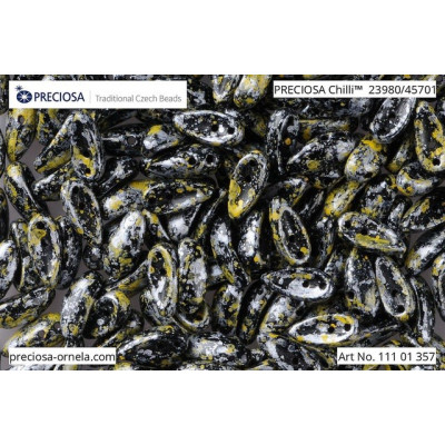 Czech Glass Preciosa Chilli Beads 4x11mm Black Yellow 45701