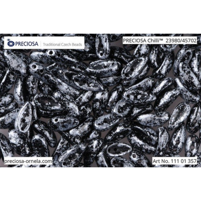 Chilli par Puca 4x11mm Black Granite Silver 23980/45702 | Glass Beads