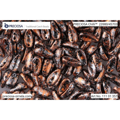 Preciosa Chilli 2-Hole Beads 4x11mm Granite Copper 23980/45703