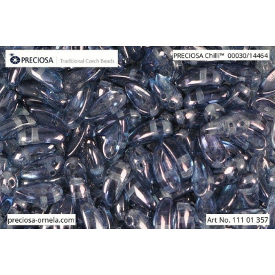 Preciosa Chilli 2-Hole Beads Crystal Blue Luster 00030/14464 4x11mm