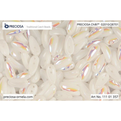 Preciosa Chilli Beads 4x11mm White Alabaster AB 02010/28701 | Glass