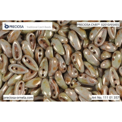 Preciosa Chilli Beads 4x11mm Picasso Green 02010/65455 | 2-Hole