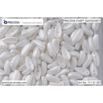 Preciosa Chilli Two-Hole Beads White Silk Matte 02010/29571 4x11mm