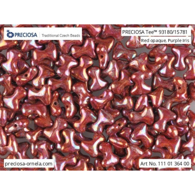 Preciosa Tee Beads 2x8mm Red Opaque Purple Iris 93180 | Czech Glass