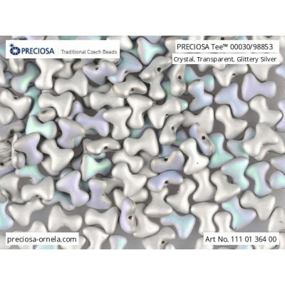 Preciosa Tee Beads 2x8mm Crystal Glittery Silver 00030/98853