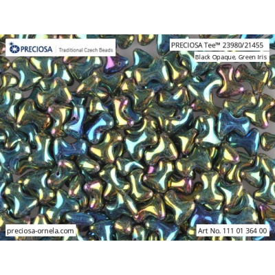 Preciosa Tee Beads 2x8mm Black Opaque Green Iris 23980/21455