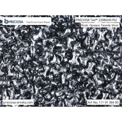 Preciosa Tee Beads 2x8mm Black Tweedy Silver 23980/45702 | Czech Glass
