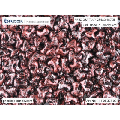 Preciosa Tee Beads 2x8mm Black Tweedy Red 23980/45705 | Czech Glass