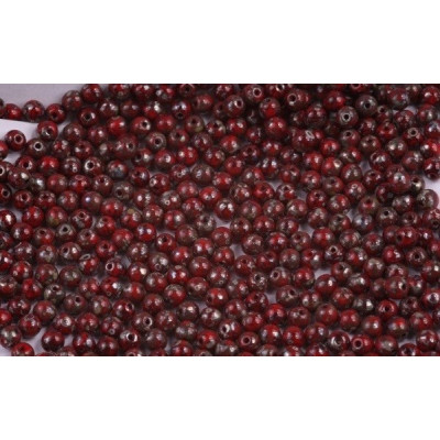 Round Beads 4mm Opaque Coral Red Picasso 93200/43400 | Rutkovsky
