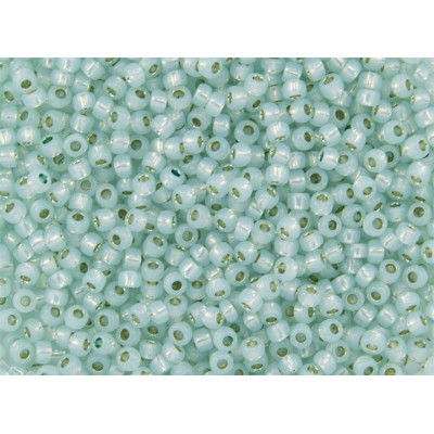 TOHO Round 11/0 Seed Beads Silver-Lined Milky Lt. Aqua PF2116