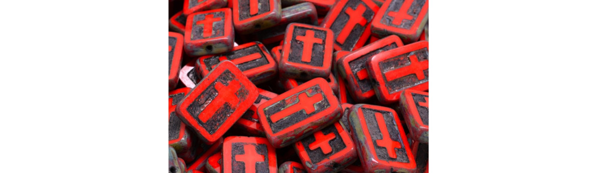 Cross Design Rectangle Beads 17x11mm | BeadsBohemia